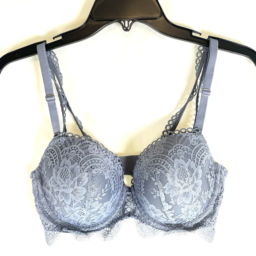 Victoria's Secret Bra Women's 34C Blue Gray Lace‎ Push Up Dream Angels Racerback